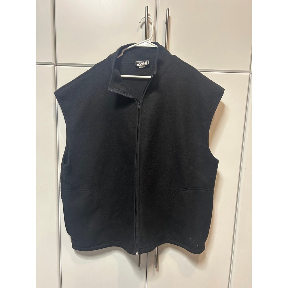 RUBA Black Fleece Full Zip Vest‎ Mens 3X Made in USA Mock Neck Sleeveless Jacket
